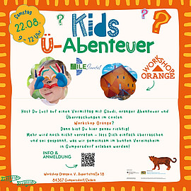 Banner Ferien-Überraschuns-Abenteuer im Workshop Orange