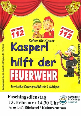 Banner Kasperltheater "Kasperl hilft der Feuerwehr"