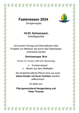 Banner Fastenessen der Pfarrei Hengersberg 2024