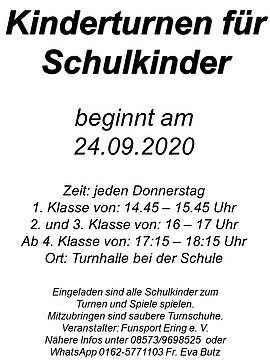 Banner Kinderturnen 2. und 3. Klasse