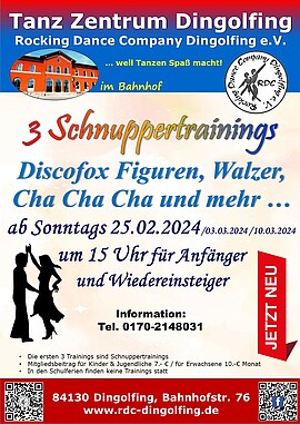 Banner Schnuppertrainings Discofox, langsamer Walzer, Cha Cha Cha, Walzer und noch mehr ....