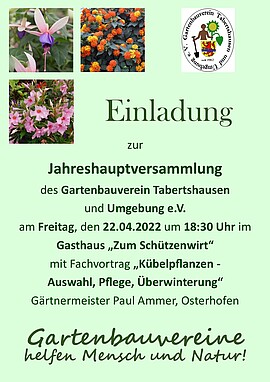 Banner Jahreshauptversammlung Gartenbauverein Tabertshausen