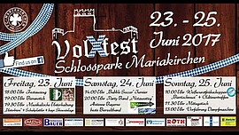Banner Schlosspark VolXsfest Mariakirchen "Boarisch Night mit da Band Unterbiere" Schuhplattler "Lustige Holzlandla u. bayr. Showeinlage