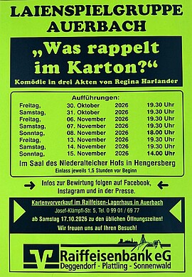 Banner Theateraufführung "Was rappelt im Karton?"