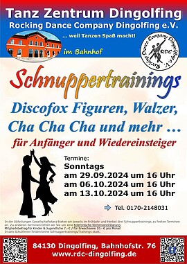 Banner Schnuppertraining Discofox Figuren, Walzer, Cha Cha Cha und mehr … für Anfänger und Wiedereinsteiger