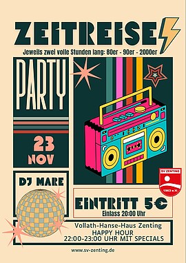 Banner Zeitreise Party in Zenting