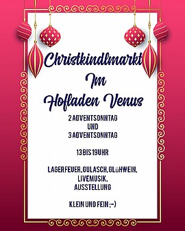 Banner Christkindlmarkt mit Ausstellung und Live-Musik