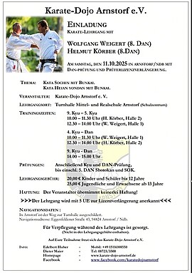 Banner Karate Lehrgang mit Wolfgang Weigert (8.DAN) & Helmut Körber (8.DAN)