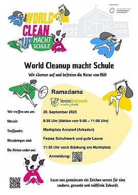 Banner "World clean up Day" - Ramadama in Arnstorf