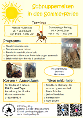 Banner Schnupperreiten in den Sommerferien - 05. + 06.09.2024