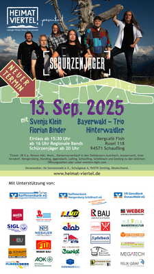 Banner "HEIMATVIERTEL - OPEN-AIR" 2025: Die SCHÜRZENJÄGER - Live auf der Rusel
