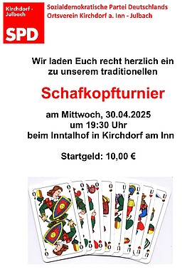 Banner Schafkopfturnier SPD Ortsverein Kirchdorf - Julbach
