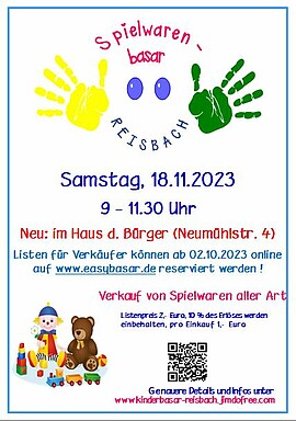 Banner Listenverkauf für Spielwarenbasar in Reisbach