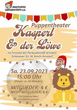 Banner Kasperltheater: Kasperl und der Löwe - Arnstorfer Zwergentreff e. V. 