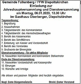 Banner FFW Diepoltskirchen - Dienstversammlung mit Kommandantenwahl