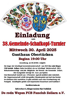 Banner Schafkopf Gemeindemeisterschaft - De rodn Wepsn FCB Fanclub Zeilarn e. V.