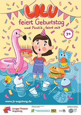 Banner Lilu feiert Geburtstag und Plastik feiert mit