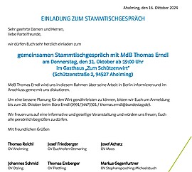 Banner Stammtischgespräch mit MdB Thomas Erndl