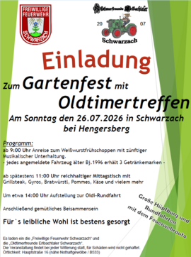 Banner Gartenfest mit Oldtimertreffen der FFW Schwarzach