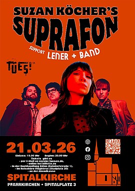 Banner Live in der Spitalkirche: SUZAN KÖCHER'S SUPRAFON - Support: LENER & BAND