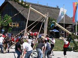Banner Maibaumaufstellen im Freilichtmuseum Massing