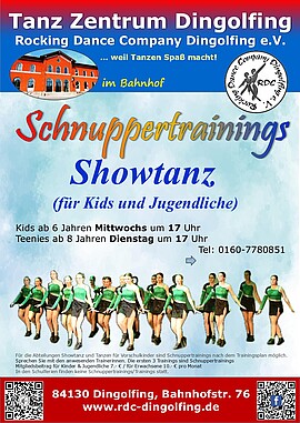 Banner Schnuppertraining " Showtanz" für Kids ab 8 Jahren