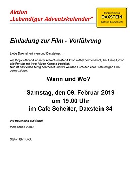 Banner 1. Lebendiger Adventskalender Daxstein / Film-Vorführung