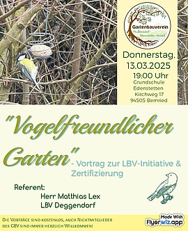 Banner Vortrag "Vogelfreundlicher Garten"