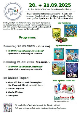 Banner Spielefest in der Falterhütte der Naturfreunde Pilsting e.V. (Stadt-Land-Spielt!)