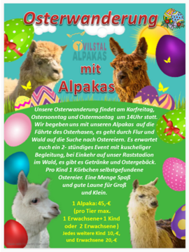 Banner Ostersonntags Alpaka Wanderung mit Suche nach Ostereiern