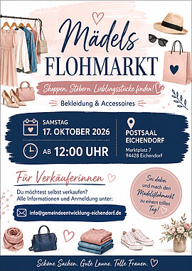 Banner VORANZEIGE!! Mädelsflohmarkt in Eichendorf am Samstag den 17. Oktober 2026